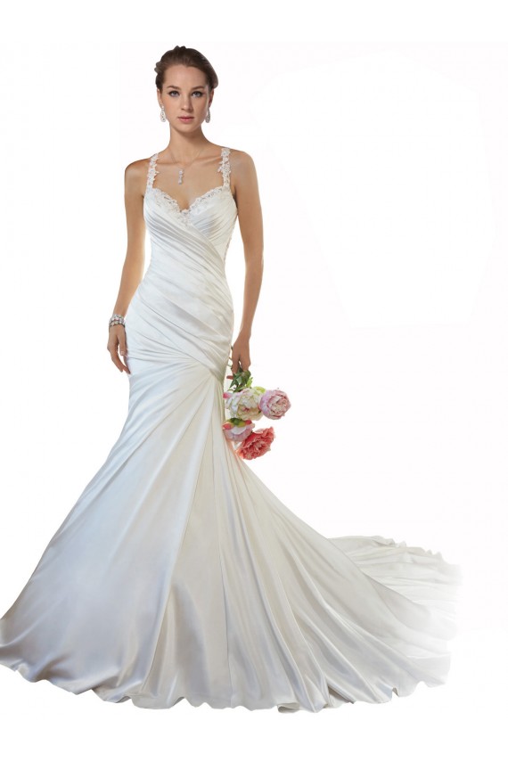 Outlet Elfenbein Meerjungfrau Kapelle-schleppe Satin Strand Brautkleider