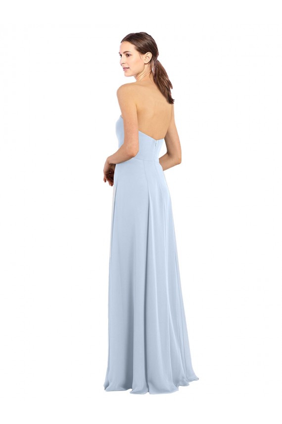 Outlet Helles Himmelblau A-Linien Trägerlos Chiffon Lange Brautjungfernkleider