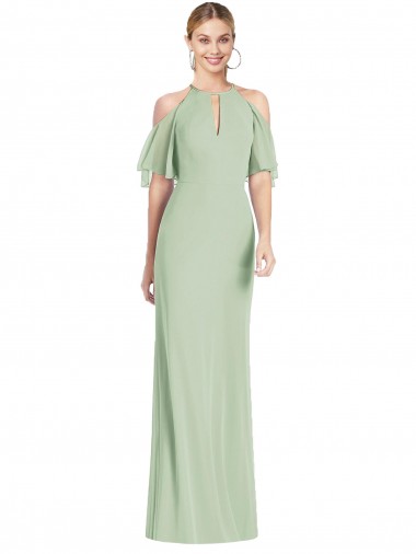 Outlet Salbeigrün Meerjungfrau Neckholder Chiffon Lange Brautjungfernkleider